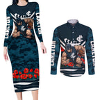 Personalised Carlton Blues ANZAC Couples Matching Long Sleeve Bodycon Dress and Long Sleeve Button Shirt Military Remembrance Australian Football Mascot Camouflage