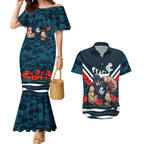 Personalised Carlton Blues ANZAC Couples Matching Mermaid Dress and Hawaiian Shirt Military Remembrance Australian Football Mascot Camouflage