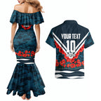 Personalised Carlton Blues ANZAC Couples Matching Mermaid Dress and Hawaiian Shirt Military Remembrance Australian Football Mascot Camouflage