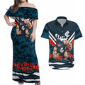 Personalised Carlton Blues ANZAC Couples Matching Off Shoulder Maxi Dress and Hawaiian Shirt Military Remembrance Australian Football Mascot Camouflage