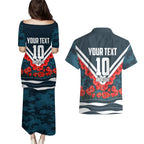 Personalised Carlton Blues ANZAC Couples Matching Puletasi and Hawaiian Shirt Military Remembrance Australian Football Mascot Camouflage