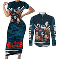 Personalised Carlton Blues ANZAC Couples Matching Short Sleeve Bodycon Dress and Long Sleeve Button Shirt Military Remembrance Australian Football Mascot Camouflage