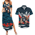 Personalised Carlton Blues ANZAC Couples Matching Summer Maxi Dress and Hawaiian Shirt Military Remembrance Australian Football Mascot Camouflage