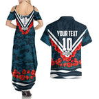 Personalised Carlton Blues ANZAC Couples Matching Summer Maxi Dress and Hawaiian Shirt Military Remembrance Australian Football Mascot Camouflage