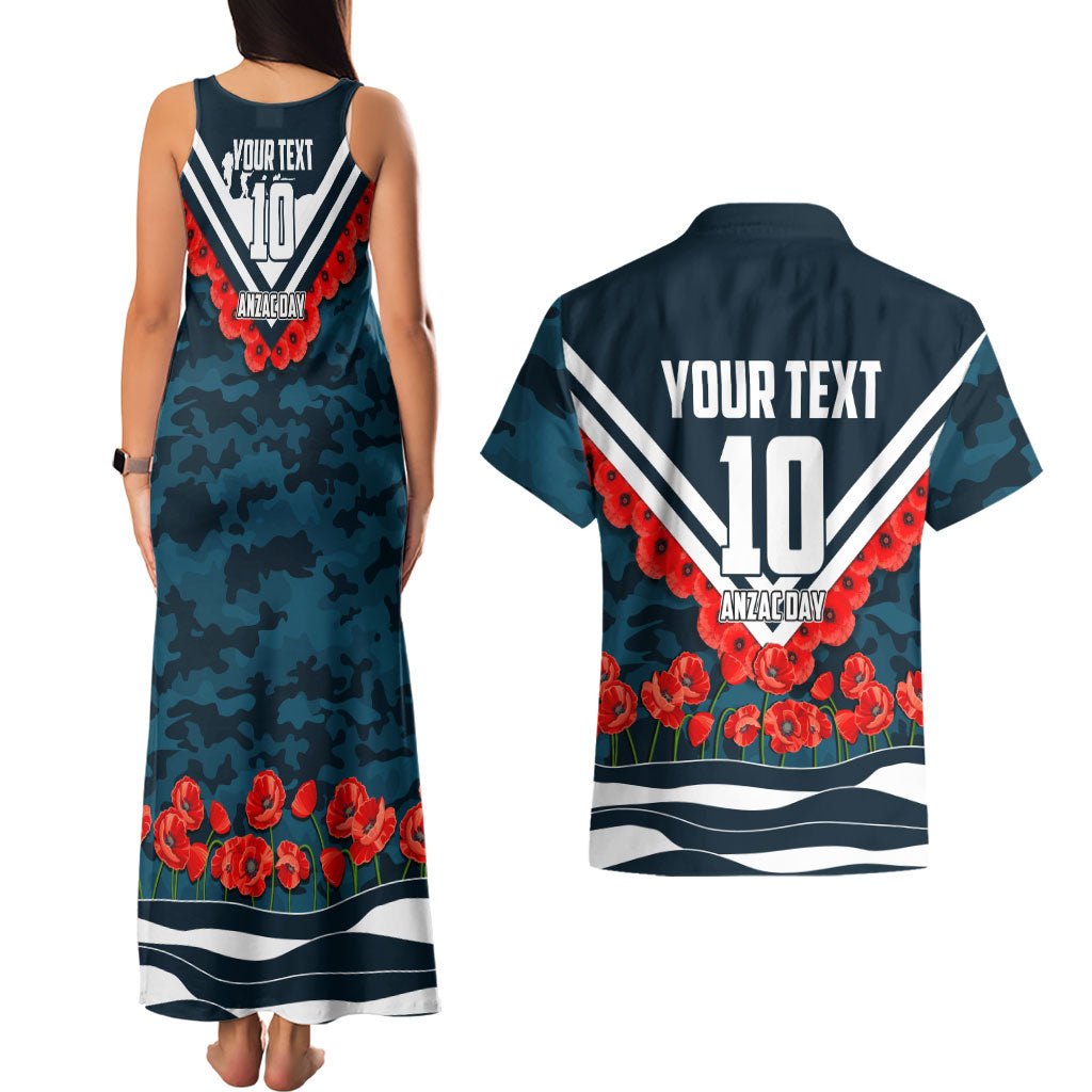 Personalised Carlton Blues ANZAC Couples Matching Tank Maxi Dress and Hawaiian Shirt Military Remembrance Australian Football Mascot Camouflage