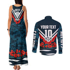 Personalised Carlton Blues ANZAC Couples Matching Tank Maxi Dress and Long Sleeve Button Shirt Military Remembrance Australian Football Mascot Camouflage