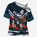 Personalised Carlton Blues ANZAC Cross Shoulder Shirt Military Remembrance Australian Football Mascot Camouflage