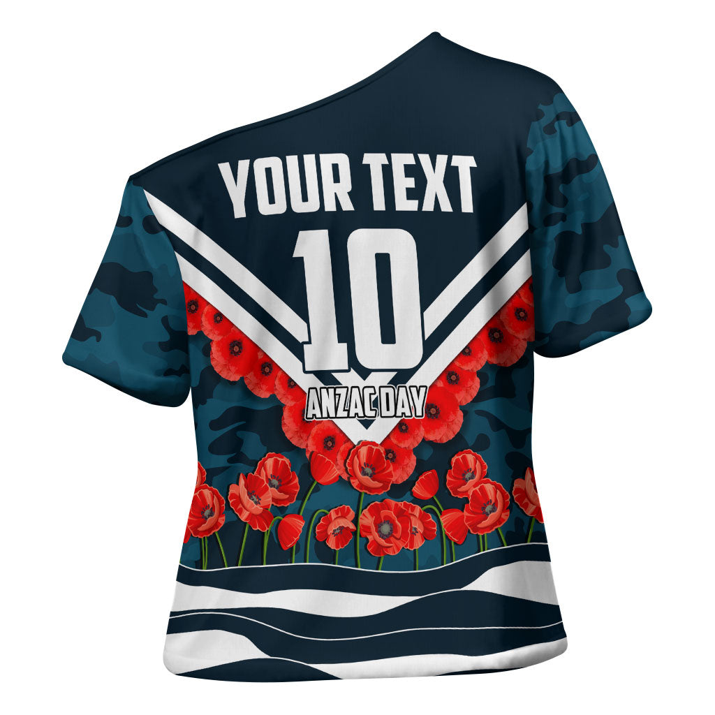 Personalised Carlton Blues ANZAC Cross Shoulder Shirt Military Remembrance Australian Football Mascot Camouflage