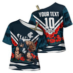Personalised Carlton Blues ANZAC Cross Shoulder Shirt Military Remembrance Australian Football Mascot Camouflage