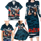 Personalised Carlton Blues ANZAC Family Matching Long Sleeve Bodycon Dress and Hawaiian Shirt Military Remembrance Australian Football Mascot Camouflage