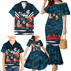 Personalised Carlton Blues ANZAC Family Matching Mermaid Dress and Hawaiian Shirt Military Remembrance Australian Football Mascot Camouflage