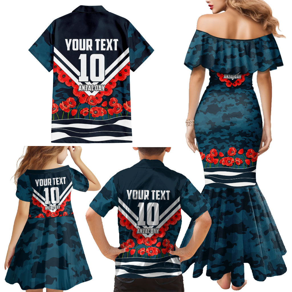 Personalised Carlton Blues ANZAC Family Matching Mermaid Dress and Hawaiian Shirt Military Remembrance Australian Football Mascot Camouflage