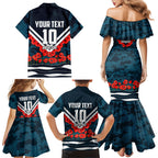 Personalised Carlton Blues ANZAC Family Matching Mermaid Dress and Hawaiian Shirt Military Remembrance Australian Football Mascot Camouflage