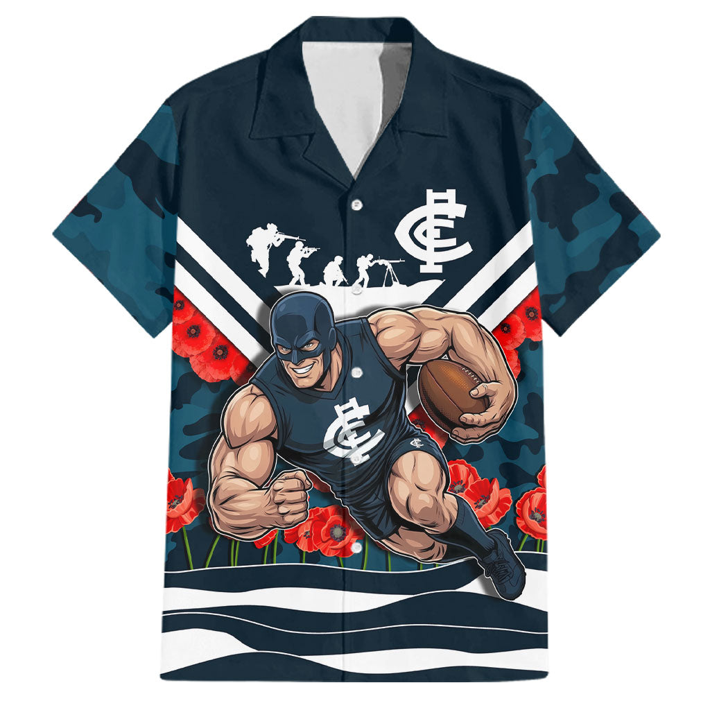 Personalised Carlton Blues ANZAC Family Matching Mermaid Dress and Hawaiian Shirt Military Remembrance Australian Football Mascot Camouflage