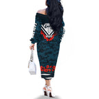 Personalised Carlton Blues ANZAC Family Matching Off The Shoulder Long Sleeve Dress and Hawaiian Shirt Military Remembrance Australian Football Mascot Camouflage