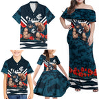 Personalised Carlton Blues ANZAC Family Matching Off Shoulder Maxi Dress and Hawaiian Shirt Military Remembrance Australian Football Mascot Camouflage