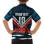 Personalised Carlton Blues ANZAC Family Matching Off Shoulder Maxi Dress and Hawaiian Shirt Military Remembrance Australian Football Mascot Camouflage