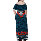 Personalised Carlton Blues ANZAC Family Matching Off Shoulder Maxi Dress and Hawaiian Shirt Military Remembrance Australian Football Mascot Camouflage