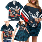 Personalised Carlton Blues ANZAC Family Matching Off Shoulder Short Dress and Hawaiian Shirt Military Remembrance Australian Football Mascot Camouflage