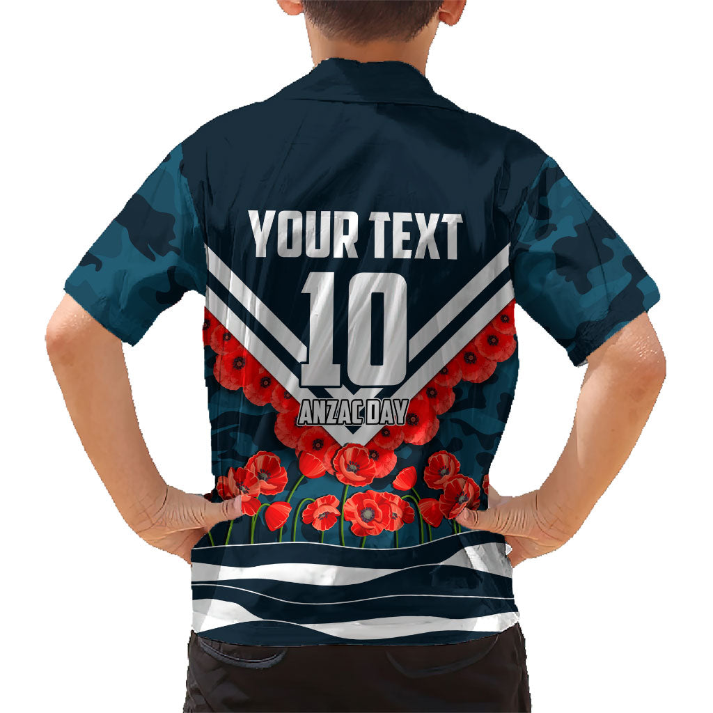 Personalised Carlton Blues ANZAC Family Matching Off Shoulder Short Dress and Hawaiian Shirt Military Remembrance Australian Football Mascot Camouflage