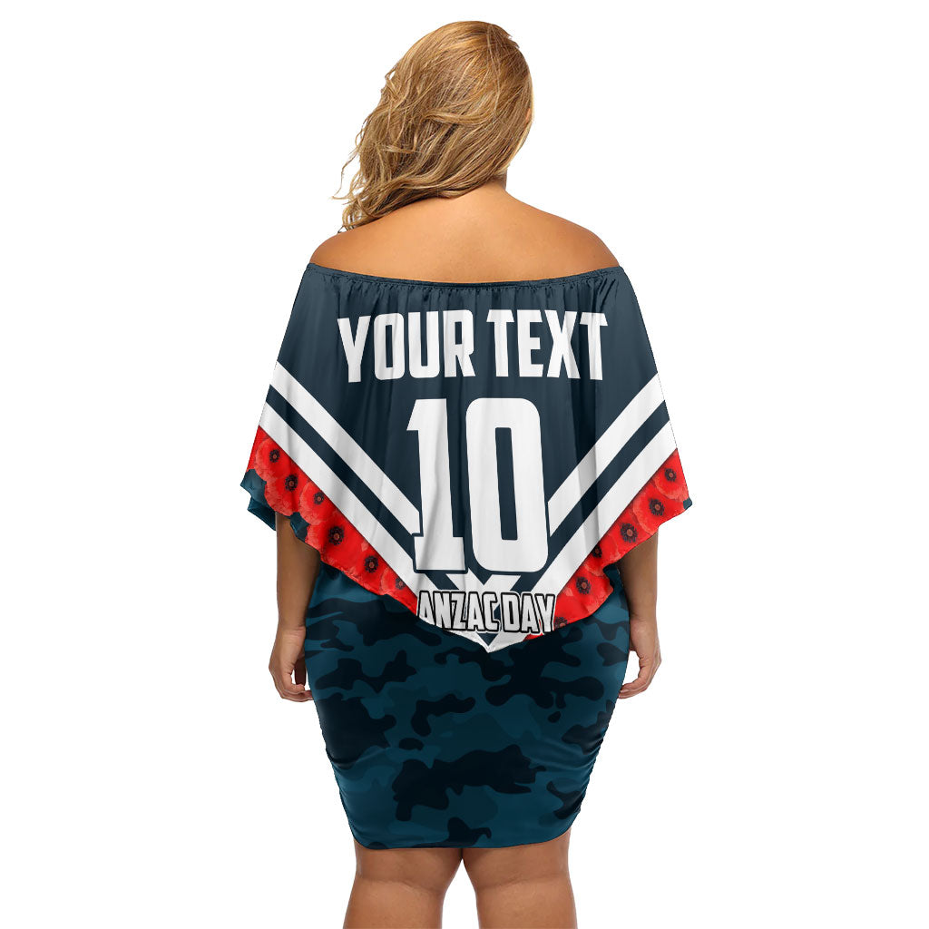 Personalised Carlton Blues ANZAC Family Matching Off Shoulder Short Dress and Hawaiian Shirt Military Remembrance Australian Football Mascot Camouflage