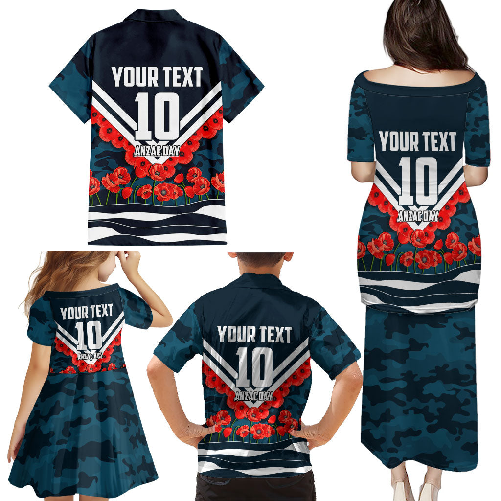 Personalised Carlton Blues ANZAC Family Matching Puletasi and Hawaiian Shirt Military Remembrance Australian Football Mascot Camouflage