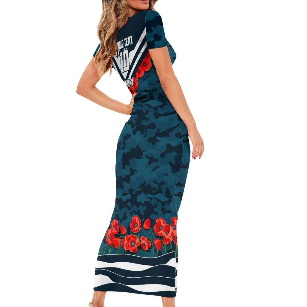 Personalised Carlton Blues ANZAC Family Matching Short Sleeve Bodycon Dress and Hawaiian Shirt Military Remembrance Australian Football Mascot Camouflage