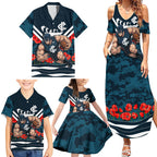 Personalised Carlton Blues ANZAC Family Matching Summer Maxi Dress and Hawaiian Shirt Military Remembrance Australian Football Mascot Camouflage