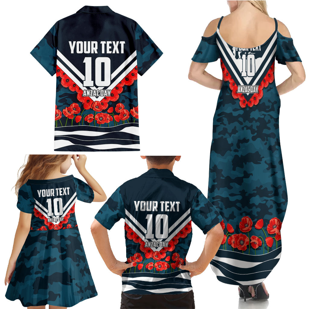 Personalised Carlton Blues ANZAC Family Matching Summer Maxi Dress and Hawaiian Shirt Military Remembrance Australian Football Mascot Camouflage