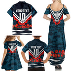 Personalised Carlton Blues ANZAC Family Matching Summer Maxi Dress and Hawaiian Shirt Military Remembrance Australian Football Mascot Camouflage