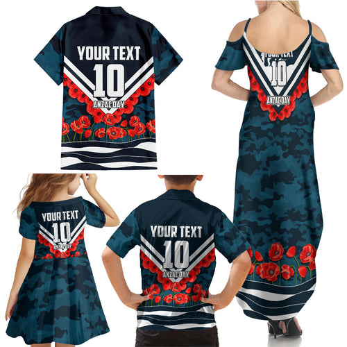 Personalised Carlton Blues ANZAC Family Matching Summer Maxi Dress and Hawaiian Shirt Military Remembrance Australian Football Mascot Camouflage