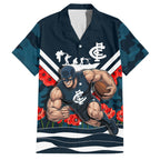 Personalised Carlton Blues ANZAC Family Matching Summer Maxi Dress and Hawaiian Shirt Military Remembrance Australian Football Mascot Camouflage