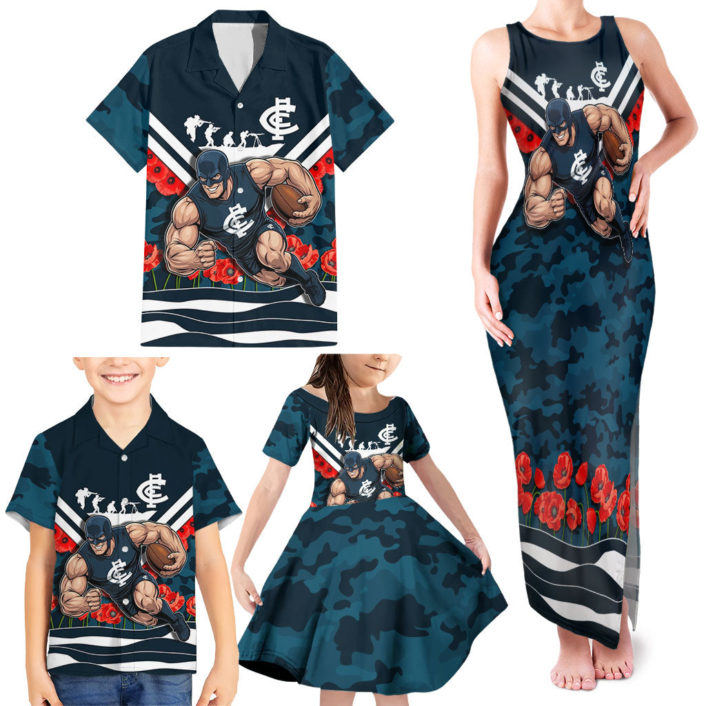 Personalised Carlton Blues ANZAC Family Matching Tank Maxi Dress and Hawaiian Shirt Military Remembrance Australian Football Mascot Camouflage