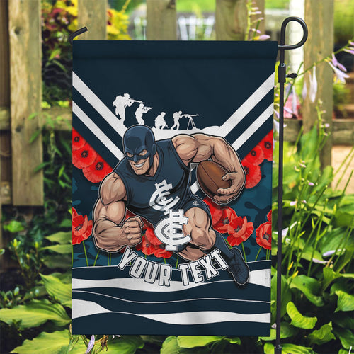 Personalised Carlton Blues ANZAC Garden Flag Military Remembrance Australian Football Mascot Camouflage