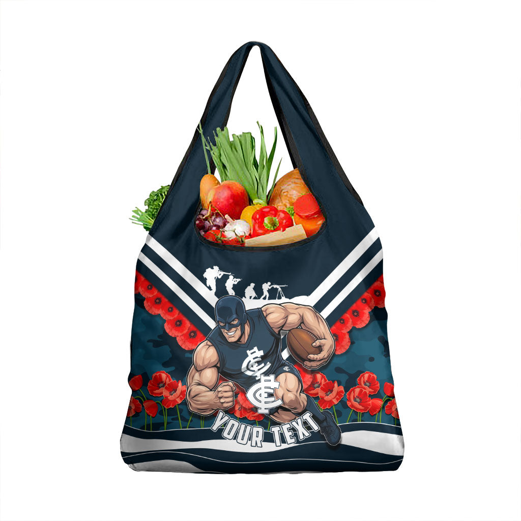Personalised Carlton Blues ANZAC Grocery Bag Military Remembrance Australian Football Mascot Camouflage