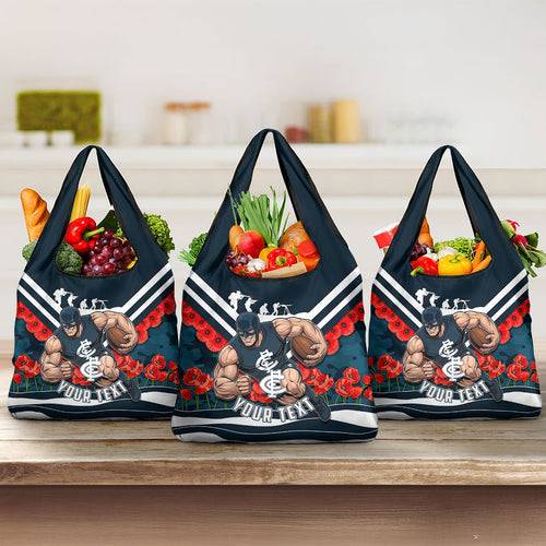 Personalised Carlton Blues ANZAC Grocery Bag Military Remembrance Australian Football Mascot Camouflage