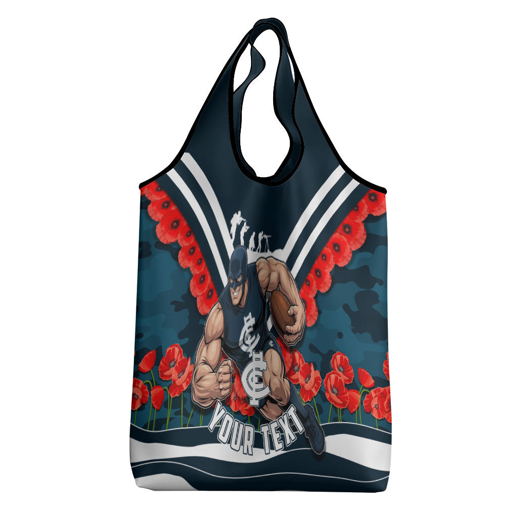 Personalised Carlton Blues ANZAC Grocery Bag Military Remembrance Australian Football Mascot Camouflage