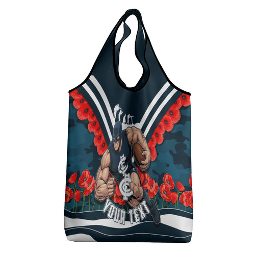 Personalised Carlton Blues ANZAC Grocery Bag Military Remembrance Australian Football Mascot Camouflage