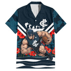 Personalised Carlton Blues ANZAC Hawaiian Shirt Military Remembrance Australian Football Mascot Camouflage