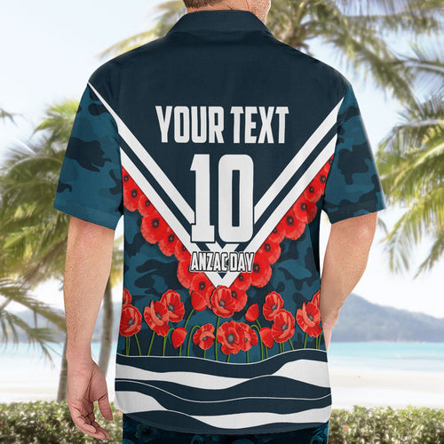 Personalised Carlton Blues ANZAC Hawaiian Shirt Military Remembrance Australian Football Mascot Camouflage