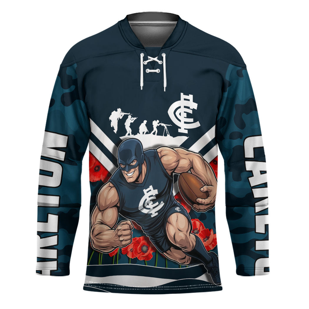 Personalised Carlton Blues ANZAC Hockey Jersey Military Remembrance Australian Football Mascot Camouflage