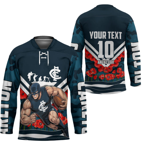 Personalised Carlton Blues ANZAC Hockey Jersey Military Remembrance Australian Football Mascot Camouflage