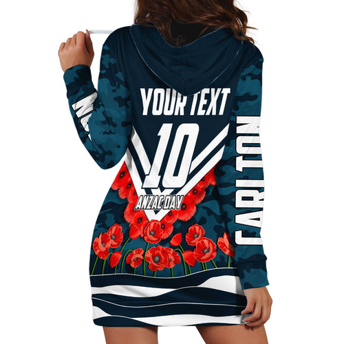 Personalised Carlton Blues ANZAC Hoodie Dress Military Remembrance Australian Football Mascot Camouflage