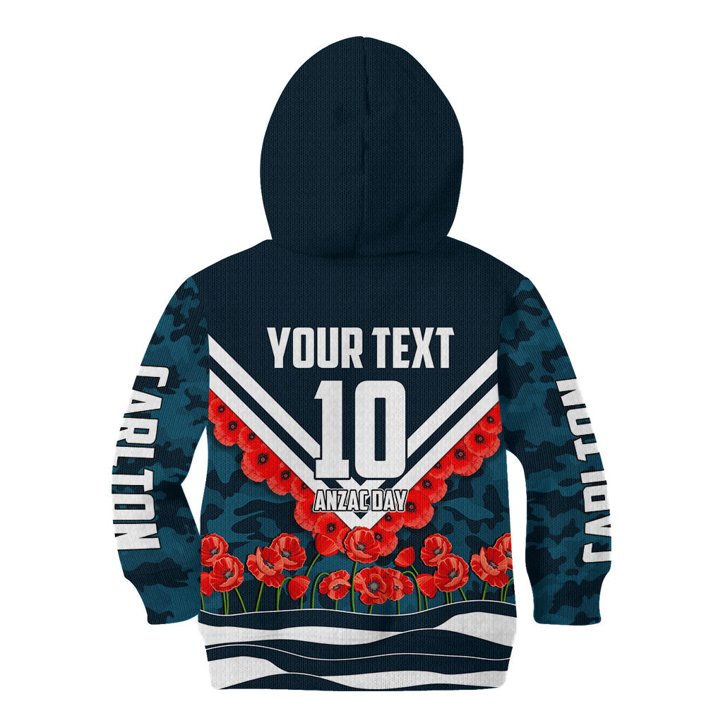 Personalised Carlton Blues ANZAC Kid Hoodie Military Remembrance Australian Football Mascot Camouflage