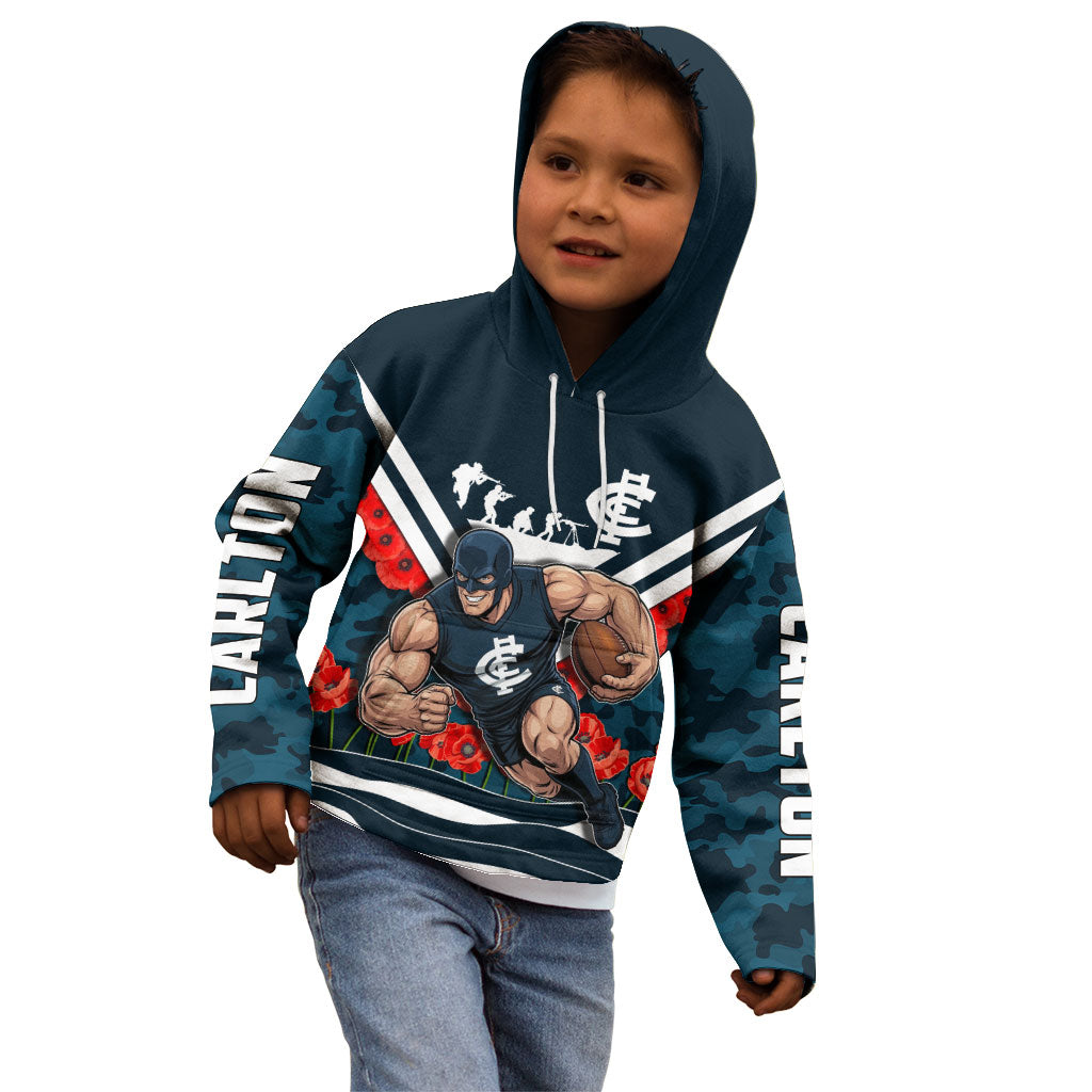 Personalised Carlton Blues ANZAC Kid Hoodie Military Remembrance Australian Football Mascot Camouflage