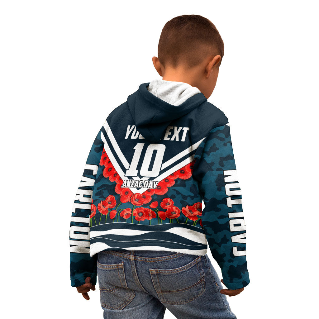 Personalised Carlton Blues ANZAC Kid Hoodie Military Remembrance Australian Football Mascot Camouflage