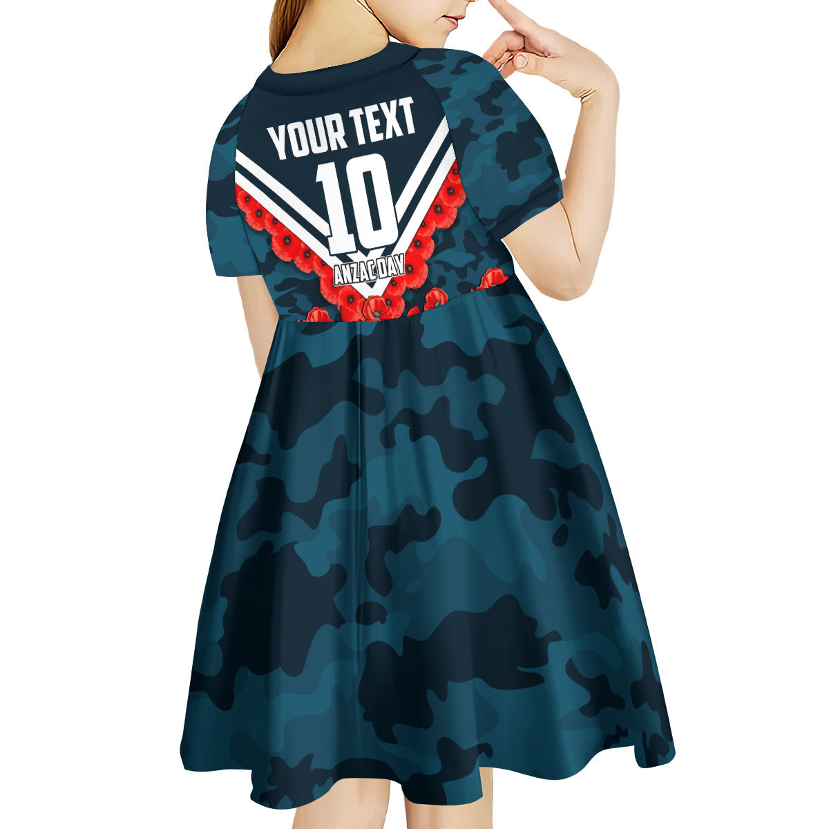Personalised Carlton Blues ANZAC Kid Short Sleeve Dress Military Remembrance Australian Football Mascot Camouflage