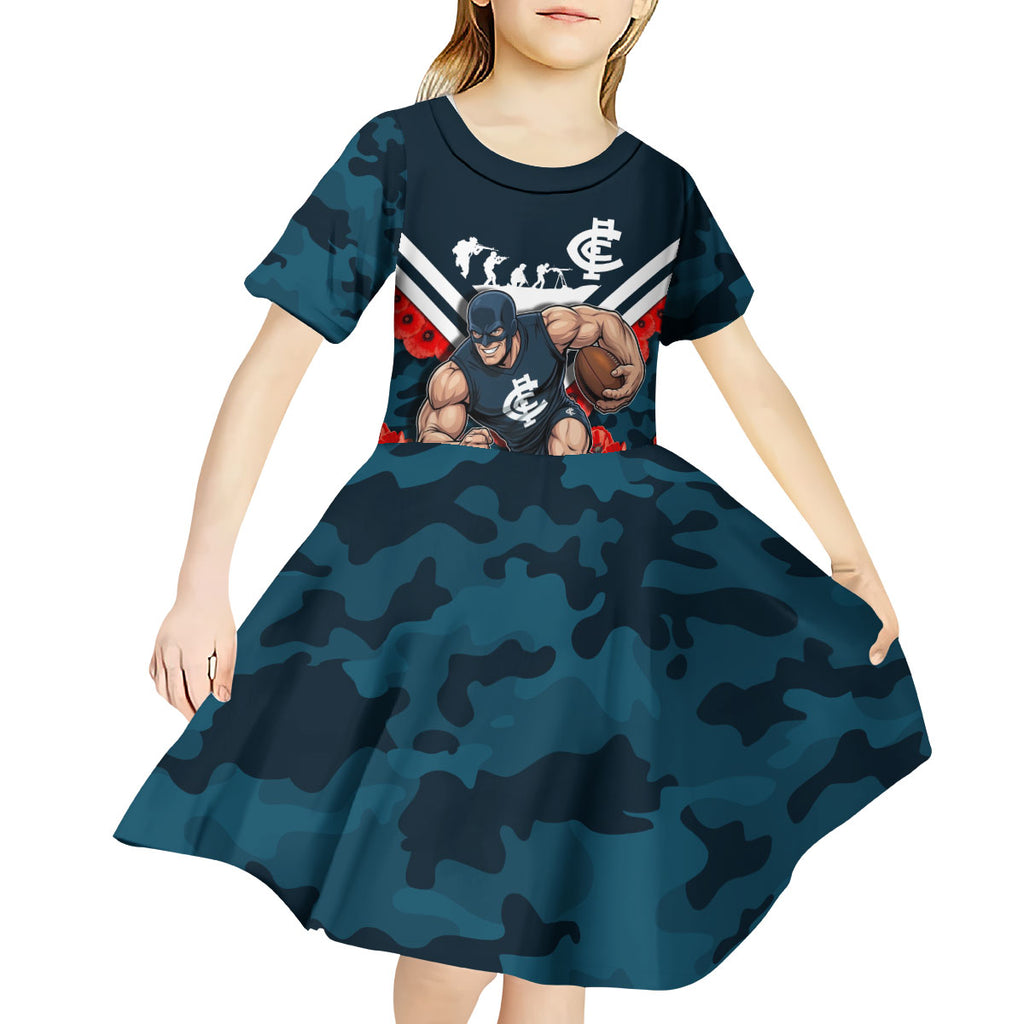 Personalised Carlton Blues ANZAC Kid Short Sleeve Dress Military Remembrance Australian Football Mascot Camouflage