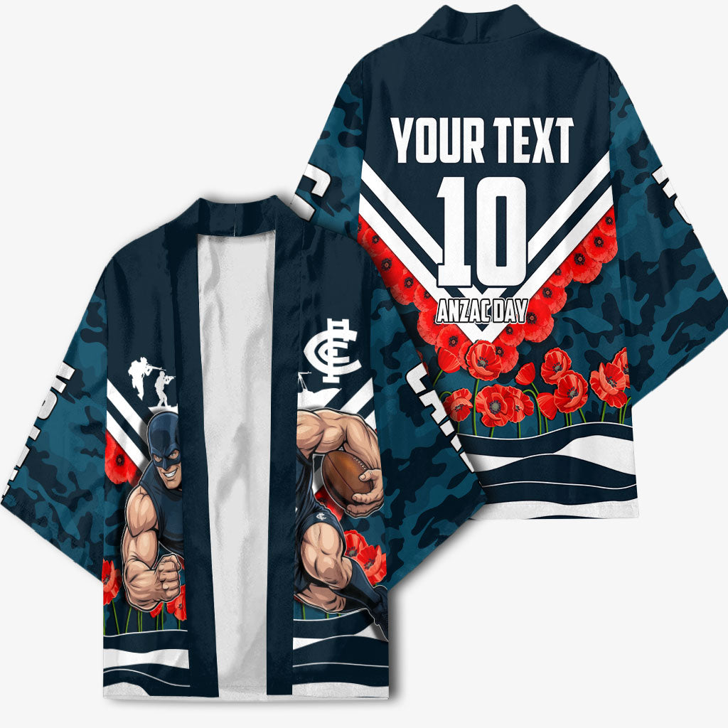 Personalised Carlton Blues ANZAC Kimono Military Remembrance Australian Football Mascot Camouflage