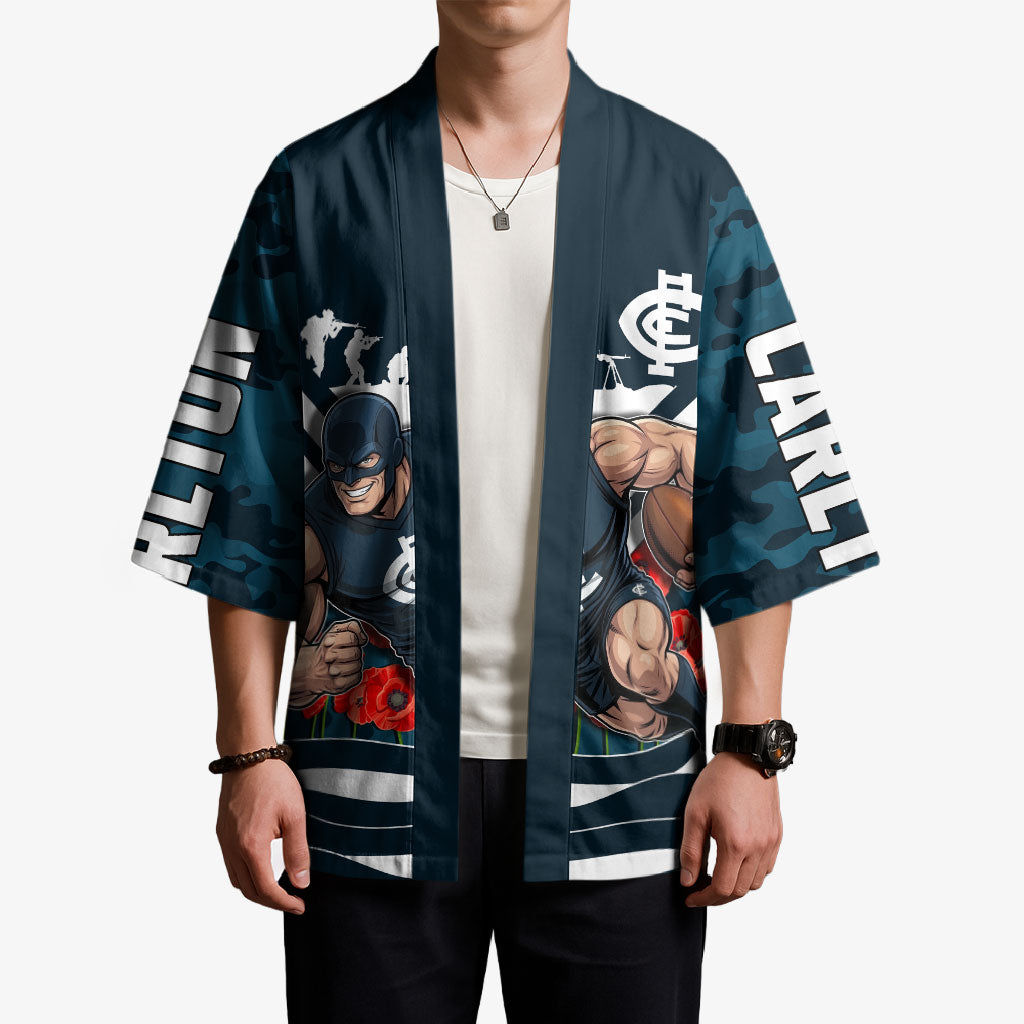 Personalised Carlton Blues ANZAC Kimono Military Remembrance Australian Football Mascot Camouflage